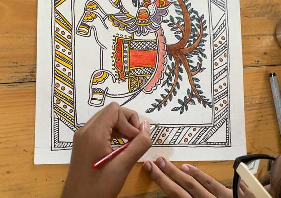 Madhubani-Painting-Practice-by-Studnets-at-Pencil-And-Chai Madhubani Painting by Students at Pencil and chai